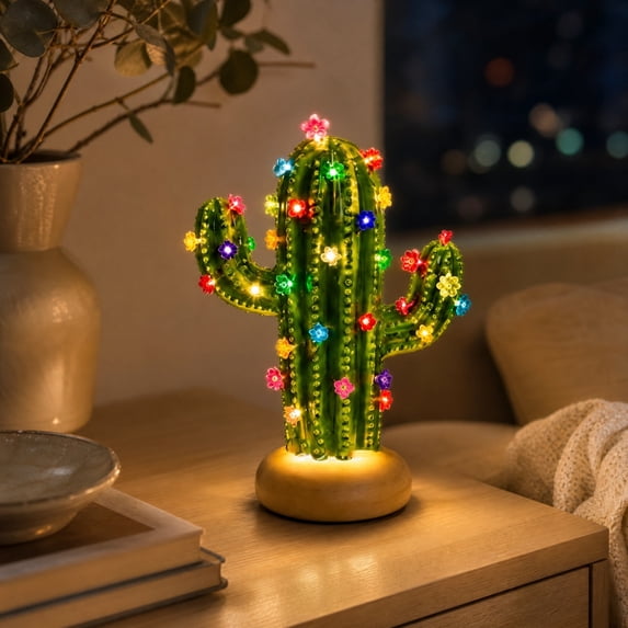 LED Cactus Night Light, DIY Cactus Lamp, Halloween Christmas Tabletop Decor, Cute Night Light for Bedroom Living Room Bedside, Christmas Gift(C)