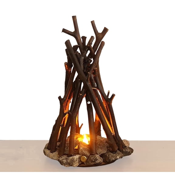 LED Campfire Night Light Wooden Dimmable Lamp with 3 Lighting Modes & Flame Sound for Bedroom, Office, Indoor & Outdoor Decor(RL 5.9 x 9.6 in 1 PC)