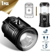 LED Camping Lantern, 1 Pack Super Bright Portable Survival Lanterns, Solar and Rechargeable Lantern Flashlight Collapsible, Must Have During Hurricane, Emergency, Storms, Hiking, Fishing