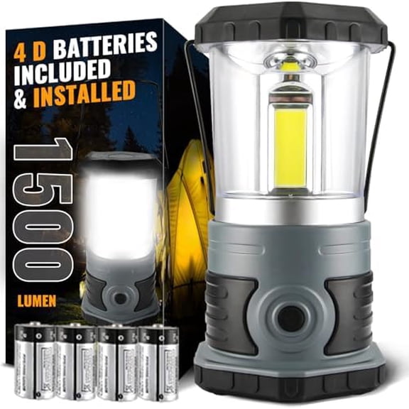 LED Camping Lantern, 1500 LM Lanterns for Power Outages with 4 D Batteries Included, Battery Powered Lantern Flashlight with 4 Light Modes, Weatherproof Tent Light for Storms and Hurricanes