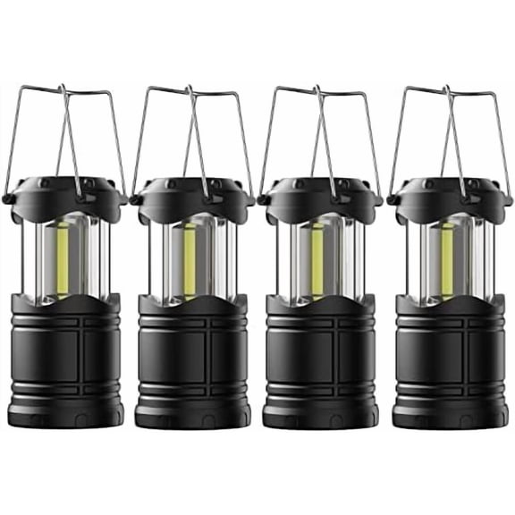 LED Camping Lantern, 4 Pack Battery Powered Flashlight for Power Outages, Portable Collapsible Hanging Light Essential for Home, Outdoor, Emergency Lamp Survival Kit Gear for Hurricane, Black