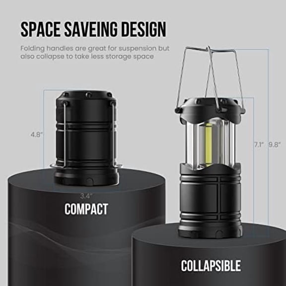 LED Camping Lantern, 4 Pack Battery Powered Flashlight for Power Outages, Portable Collapsible Hanging Light Essential for Home, Outdoor, Emergency Lamp Survival Kit Gear for Hurricane, Black