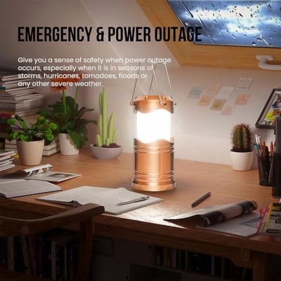 LED Camping Lantern, 4 Pack Battery Powered Flashlight for Power Outages, Portable Collapsible Hanging Light Essential for Home, Outdoor, Emergency Lamp Survival Kit Gear for Hurricane, Gold