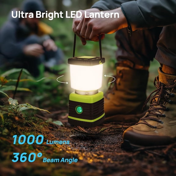 LED Camping Lantern, Battery Powered LED Lantern Flashlight, 1000LM, 4 Light Modes, IPX4 Waterproof, Survival Kits for Indoor Outdoor, Emergency Light for Home Power Outages, Hurricane, Storm