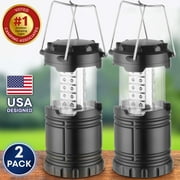 LED Camping Lantern, Emergency Light for Indoor & Outdoor Use, Collapsible (Black, 2 Pack), by Mata1
