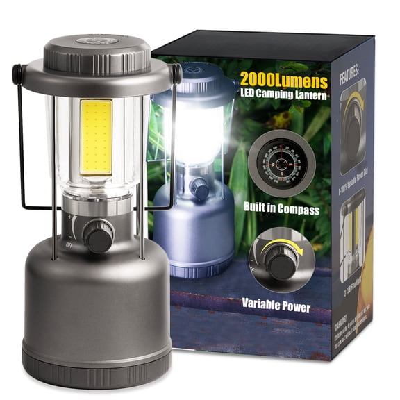 LED Camping Lantern, Favorbrite 2000LM Variable Power Retro Battery Powered Camping Light with Compass for Camping