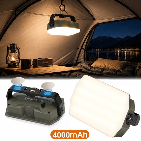 PUCACHI Rechargeable Camping Lantern 500LM, 4000mAh 6 Modes Waterproof LED Light for Outdoor Hiking, Military Green