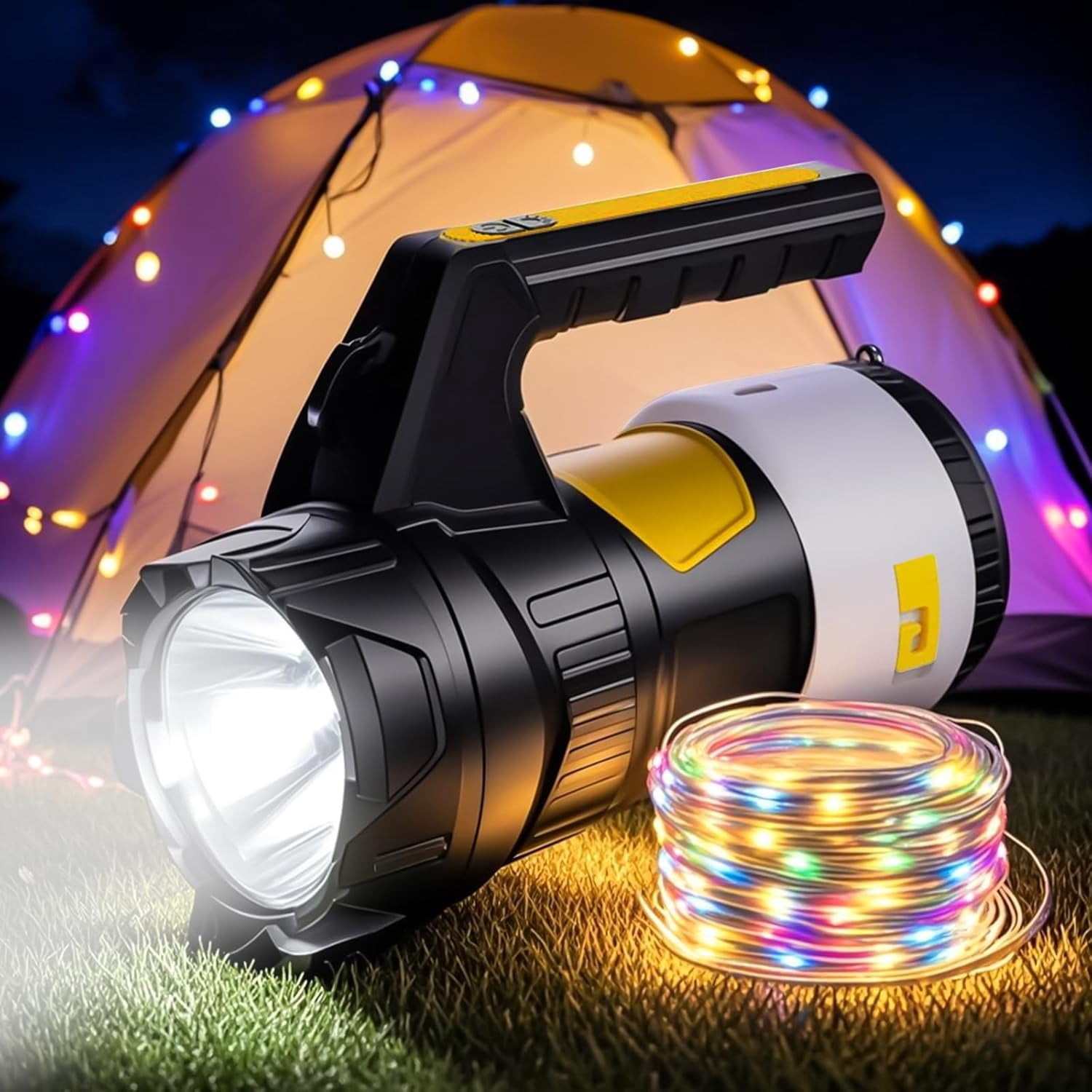 LED Camping Lantern Rechargeable, Camping Flashlight Spotlight 1200LM,  47.6FT Fairy Lights 6 Light Modes for Holiday Decoration, Emergency,  Hiking, ...