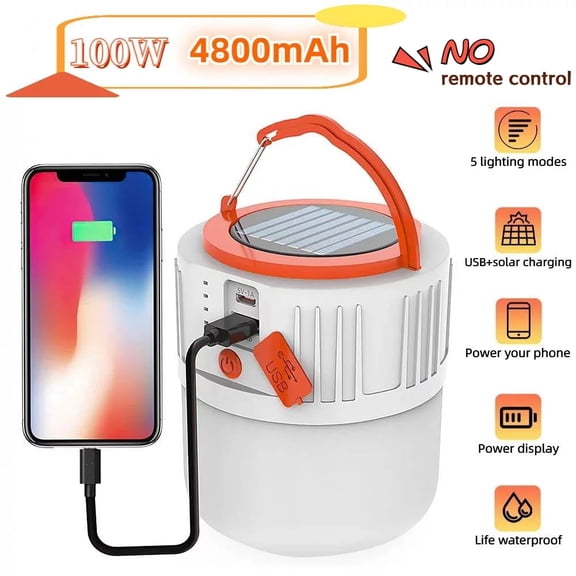 LED Camping Lantern Rechargeable, LED Tent Light, 5 Light Modes 4800mAh Power Bank, Solar Camp Lantern for Equipment Charging, Life Saving, Camping, Hiking, Fishing, Shelters