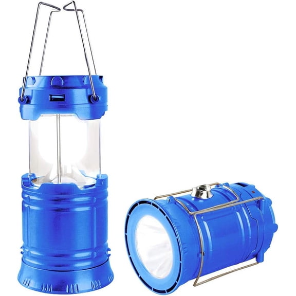 LED Camping Lantern, Solar and Rechargeable Lantern Flashlight Collapsible and Portable Light for Daily/Camp/Hiking/Night Fishing//Hurricanes/Storm(Blue, 1 Pack)