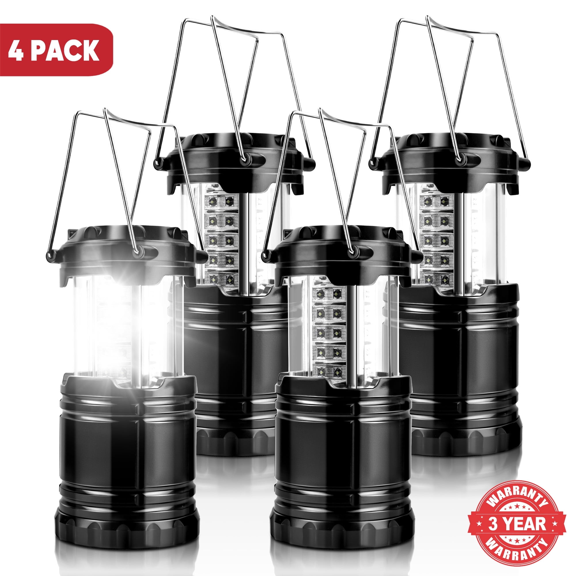 LED Camping Lanterns 4 Pack, Collapsible Battery Powered Flashlights, Emergency Lights for Hiking, Tents and Outdoor Use