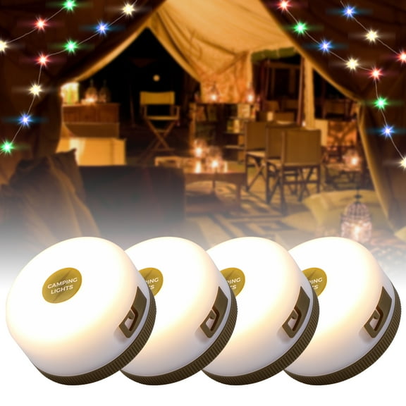 LED Camping Lanterns with Light String, 1500mAh Battery, Type-C, 4-Pack, RGB