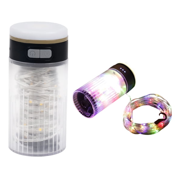 LED Camping String Light Portable 2 in 1 Campsite Ambient Lamp Waterproof Tent Light with 6 Lighting Modes Support Power Bank Function for Camping Hiking Courtyard Tent Decoration
