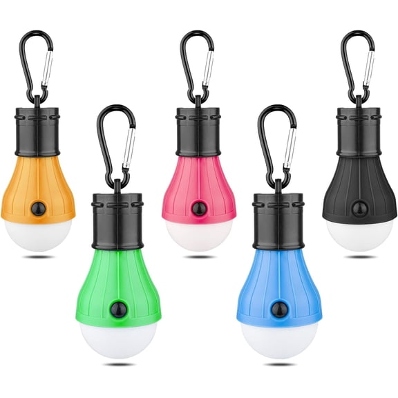 LED Camping Tent Lantern, Portable Outdoor Waterproof Emergency Light Bulb, Battery Powered with Clip Hook, Super Bright, for Hiking, Party,Camping, Fishing, Power Failure (5 Packs, Multi-Color)