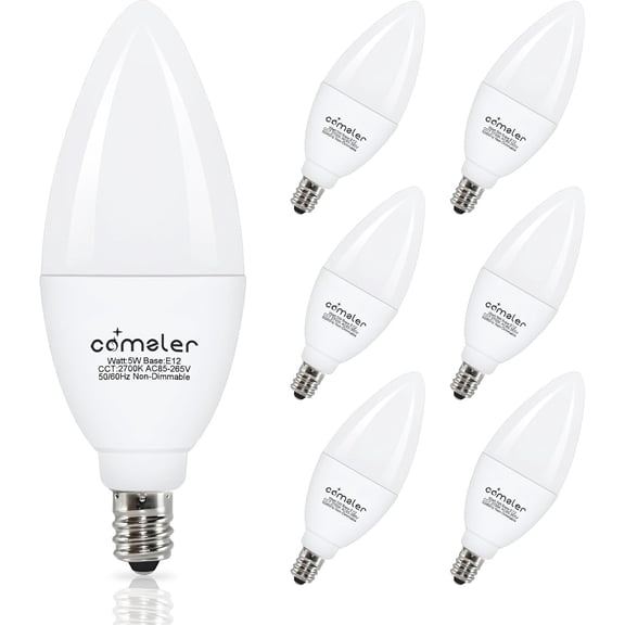 LED Candelabra Bulb, Ceiling Fan Light Bulbs, E12 LED Bulb, 5 Watt 60 Watt Equivalent, Soft White 2700K LED Chandelier Light Bulbs, Candle Bulb Small Base Non-Dimmable, 6 Pack