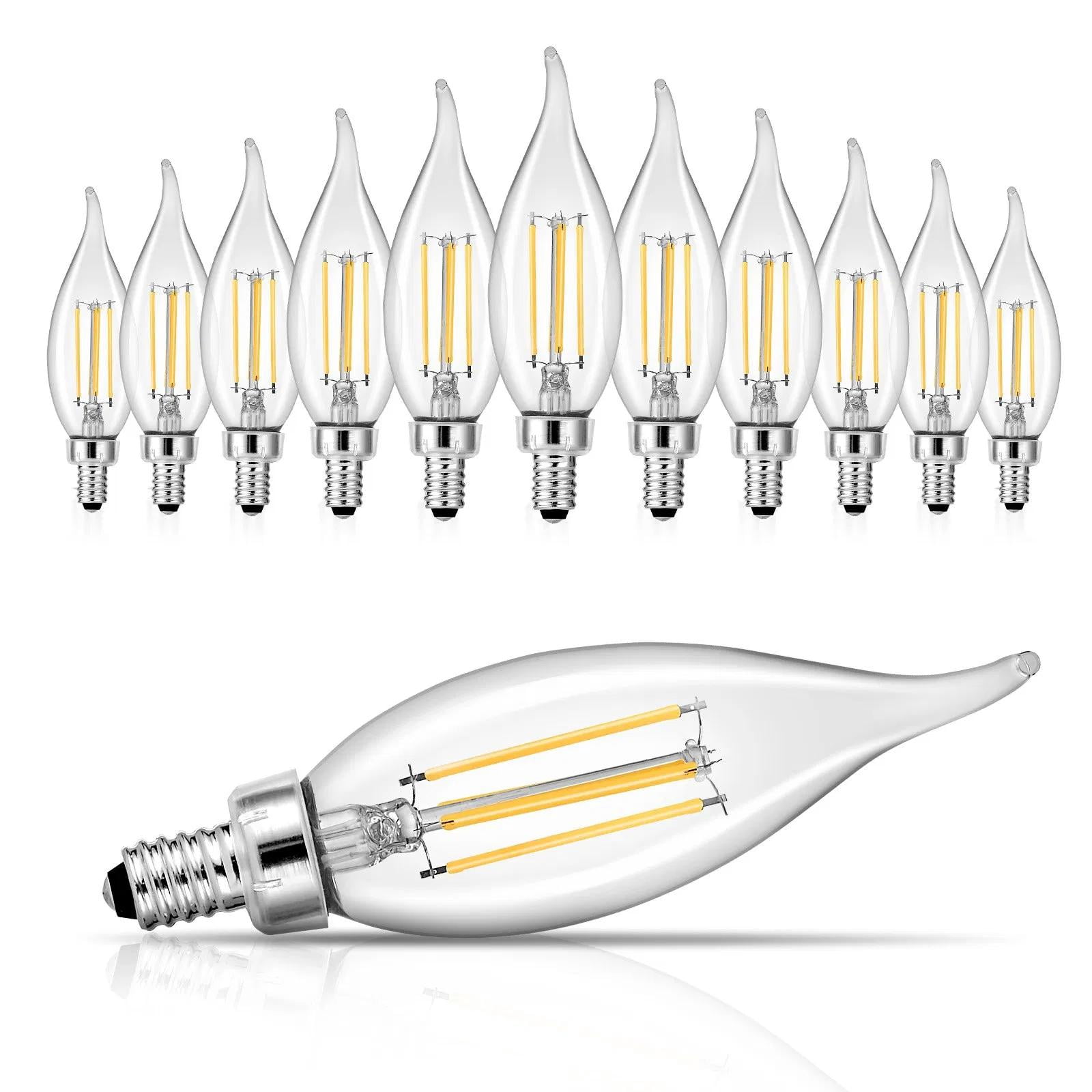 LED Candelabra Bulbs, 12 Pack Dimmable Chandelier Light Bulbs, Vintage ...