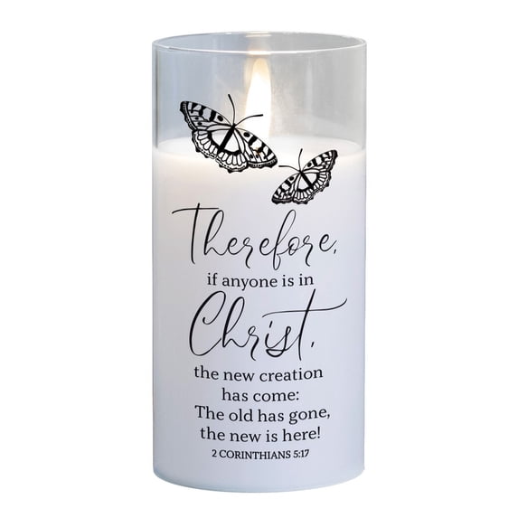 LED Candle Anyone Is In Christ 6in White