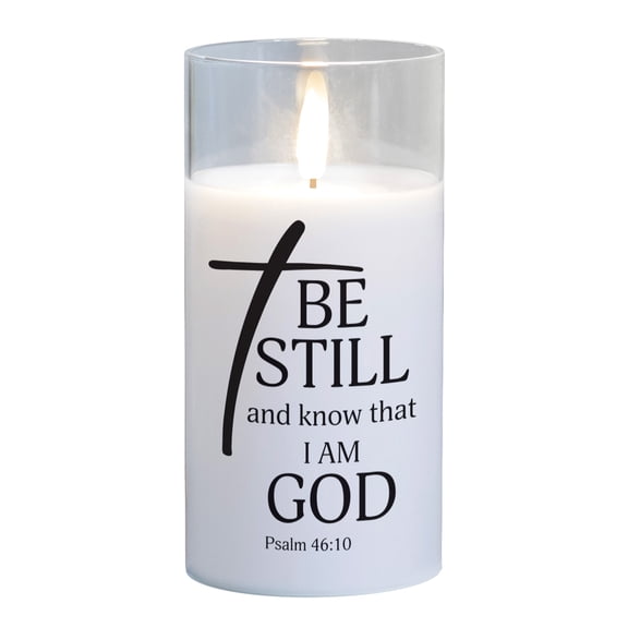 Cottage Garden PGC-06-45SWH Be Still And Know 6 x 3 Inch Flickering Flame LED Glass Candle