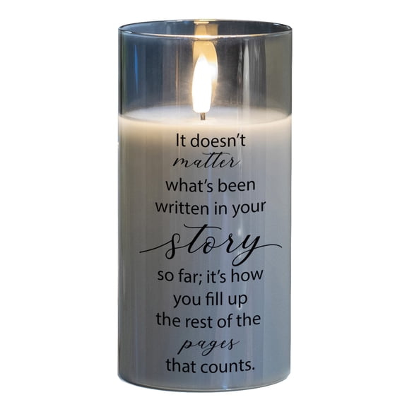 Cottage Garden PGC-06-41GY Written In Your Story Pearlized Grey 6 x 3 Inch Flickering Flame LED Glass Candle