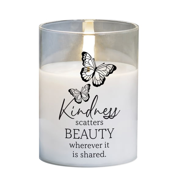 Cottage Garden PGC-04-41WH Kindness Scatters Beauty Whenever Shared 4 x 3 Inch Flickering Flame LED Glass Candle