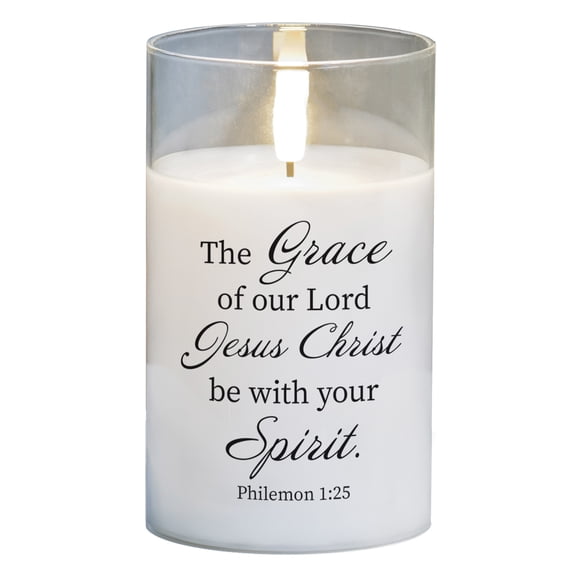 Cottage Garden PGC-05-48SWH Grace Of Our Lord 5 x 3 Inch Flickering Flame LED Glass Candle