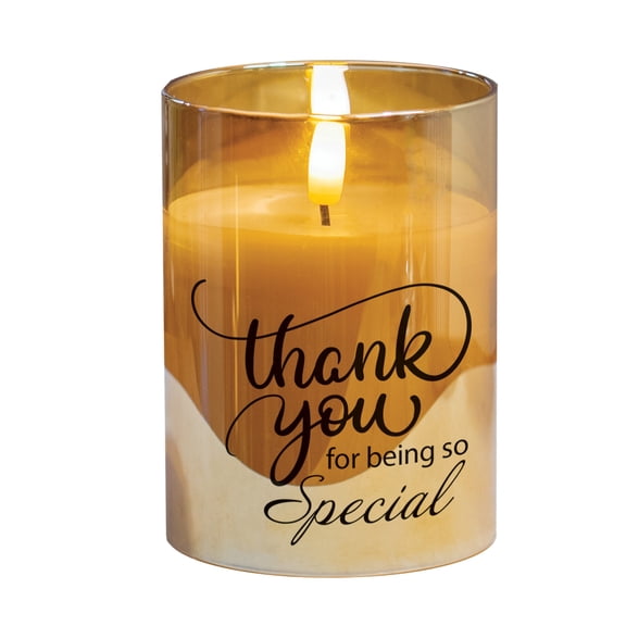 Cottage Garden PGC-04-43GD Thank You For Being Special Pearlized Gold Tone 4 x 3 Inch Flickering Flame LED Glass Candle