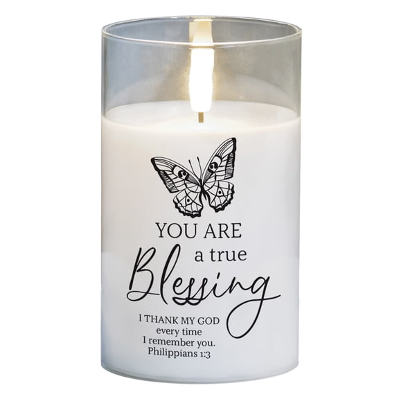 Cottage Garden PGC-05-39SWH You Are A True Blessing 5 x 3 Inch Flickering Flame LED Glass Candle