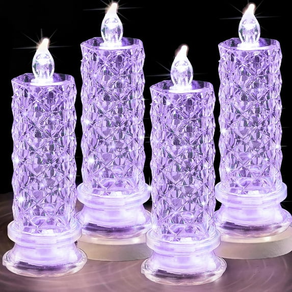 LED Candles, 4Pack Battery Operated Candles with Rose Light Halo, Romantic Flameless Pillar Candles for Valentines Halloween Decorations(Purple, D 2.5" x H 7.2")