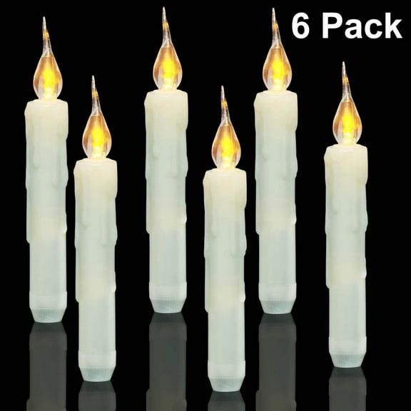 LED Candles under $5! Yannianjz 6-Pack Flameless LED Taper Candles, Battery Operated Fake Candles with Flickering Flame, Realistic Decorative Lights for Wedding, Christmas & Romantic Dinner