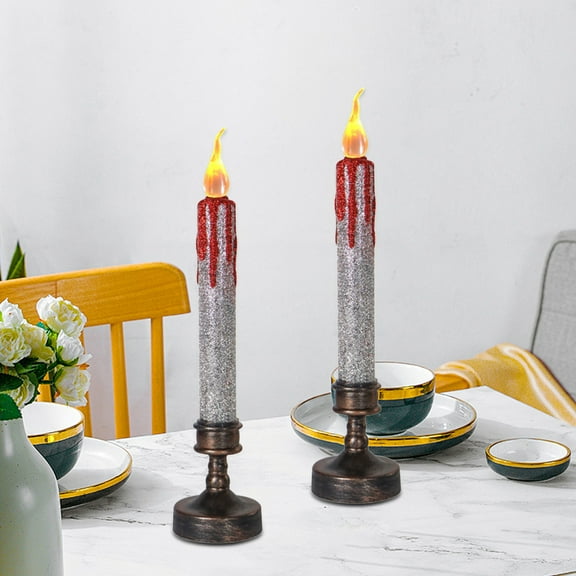 LED Candles Halloween Decorative Candle Holders Electronic Candle Lights, Plastic in Black, Gold, Red, Silver, Green, 24.5x5.5x5.5cm Size, Halloween-Themed Look for Safety