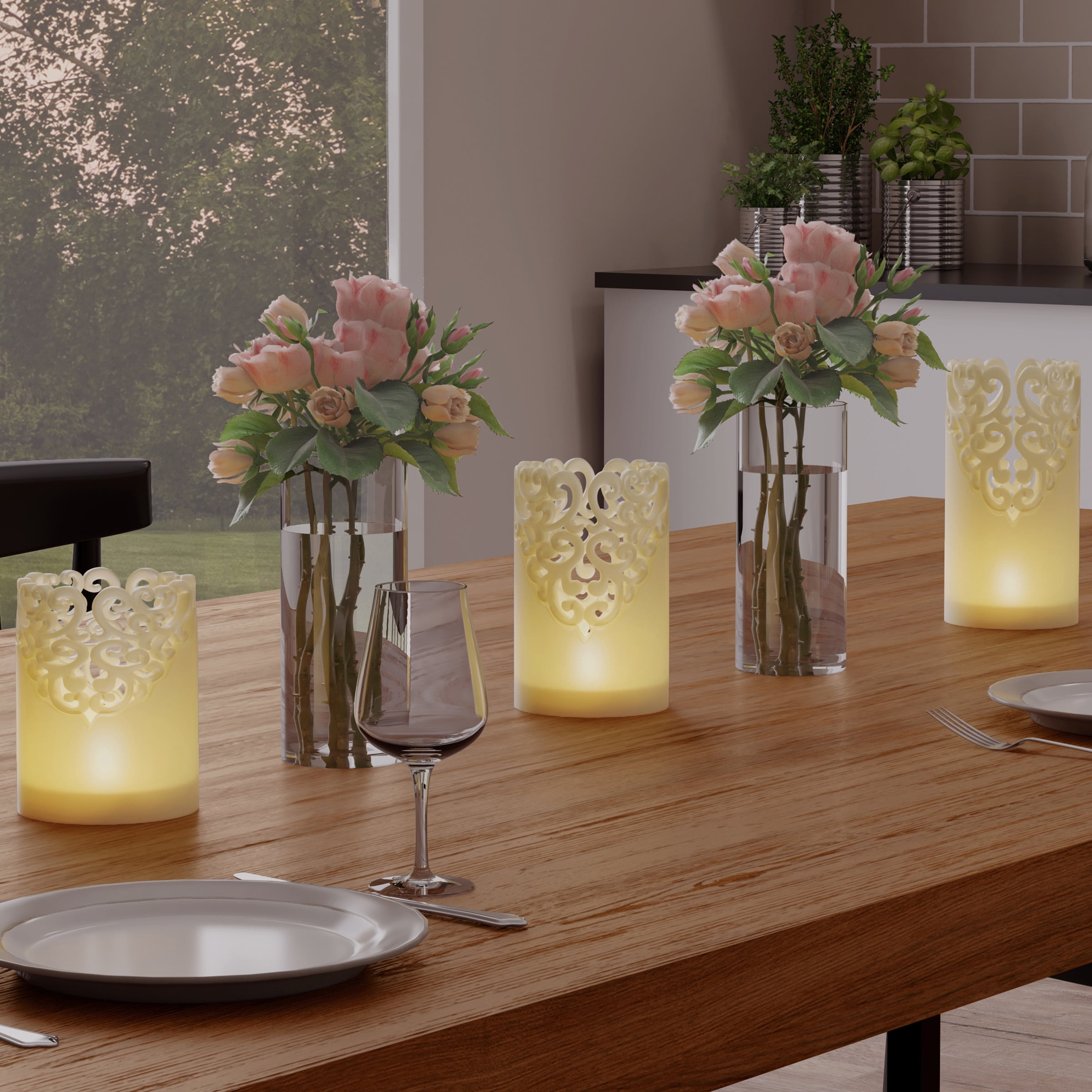 LED Candles with Remote Control – Set of 6 Realistic Flameless Pillar Lights with Lace Details and Vanilla Scented Wax – Home DÃ©cor by Lavish Home