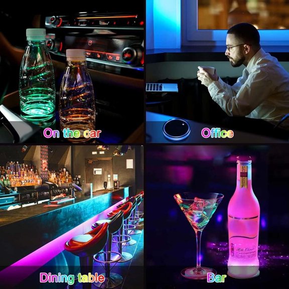 LED Car Cup Holder Anti-Slip Luminous Mat with USB Powered RGB Colorful Lights, Waterproof Decorative Light Coaster for Automotive Interior Decoration/Vehicle Cup Slot Enhancement, 2.7in, Colorful