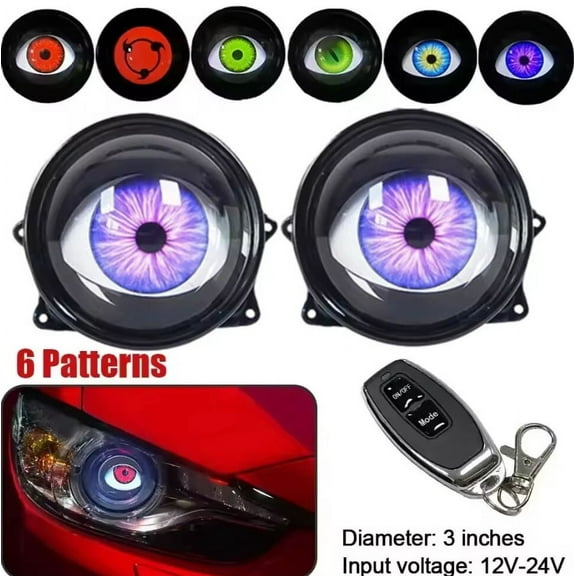 LED Car Dynamic Devil Eyes Lights Remote Control Eyes Headlight Retrofit-