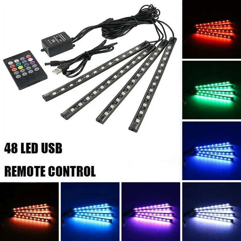 Led car foot light ambient lamp with usb wireless remote music control multiple modes automotive interior decorative lights discount
