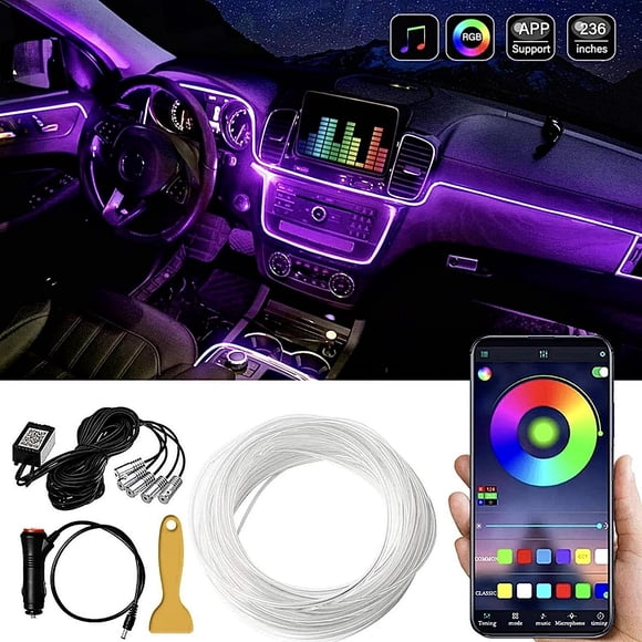 LED Car Interior Atmosphere Lights Strip 6M 5in1 RGB Optic Music ControlNeon Lamp Strip Universal