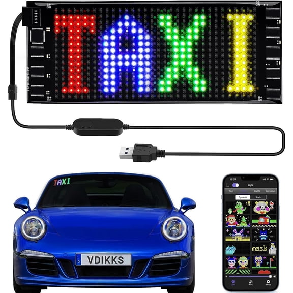 LED Car Sign, Programmable LED Matrix Panel FPCB Flexible Screen Display Animation Message Scrolling Sign APP Control for Cars, Shop, Bar, Party Festival 14.6"x3.6"