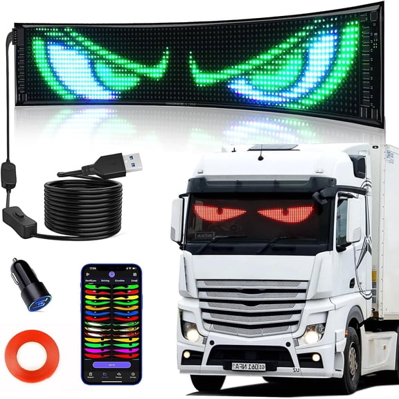 LED Car Sign, Programmable LED Matrix Panel FPCB Flexible Screen Display Animation Message Scrolling Sign APP Control for Cars, Shop, Bar, Party Festival 14.6"x3.6"
