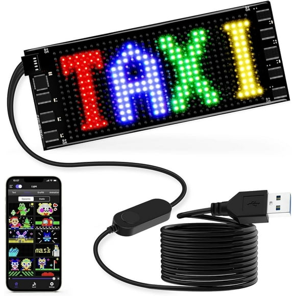 LED Car Sign, Programmable LED Matrix Panel Flexible Screen Display Animation Message Scrolling Sign APP Control for Cars, Shop, Bar, Party Festival