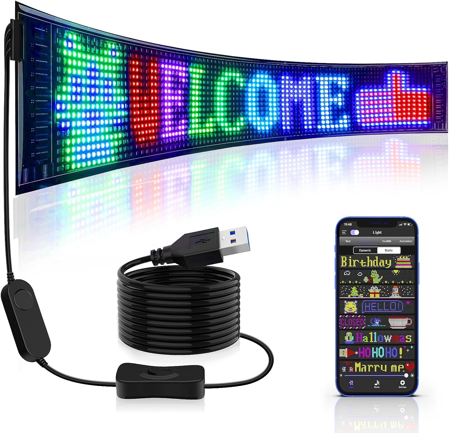 LED Car Sign, Programmable LED Matrix Panel Flexible Screen Display ...