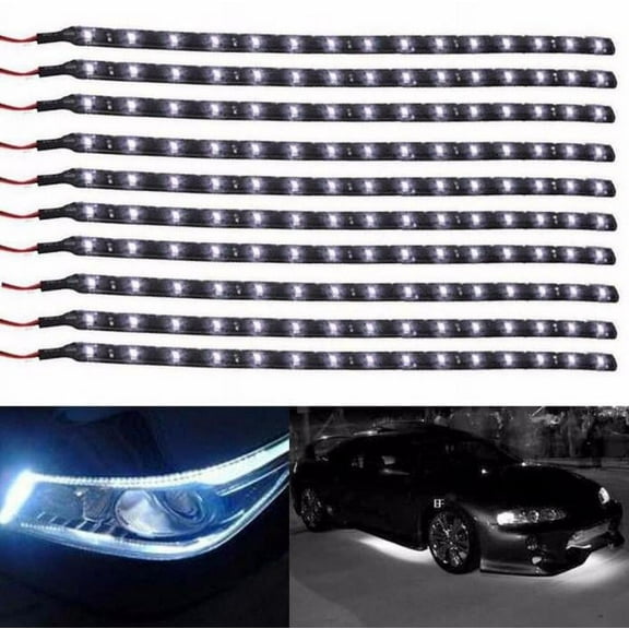 LED Car Strip Light 12V Flexible Blue 30cm | 15LED Waterproof Automotive Accent Bar for Truck Motor Exterior Interior Decoration | 10 Pack Easy Install Peel & Stick