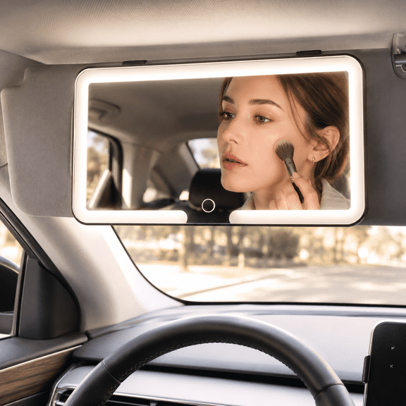 LED Car Vanity Mirror with Lights, Detachable Sun Visor Makeup Mirror, 3 Light Modes Adjustable Lighting, Touch Control, USB Rechargeable Auto Interior Accessory