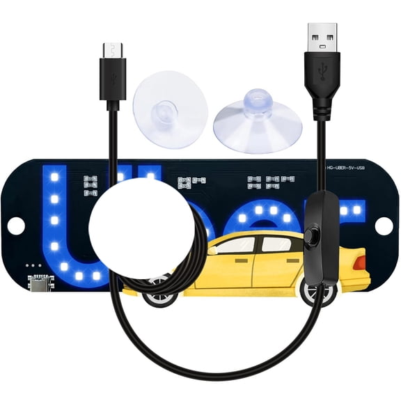 LED Car Windshield Light Sign - Ride-Share Windshield LED Light with Blue Decal & Suction Cups USB Plug for Cars, Trucks, SUVs