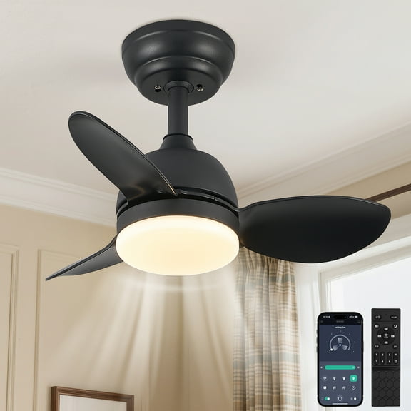 Ceiling Fan with Light, 22" Modern Ceiling Fan Flush Mount - 6 Speed, Remote Control, Reverse Airflow,Dimmable LED Bulb ,Timer for Bedroom Kitchen Living Room,Black