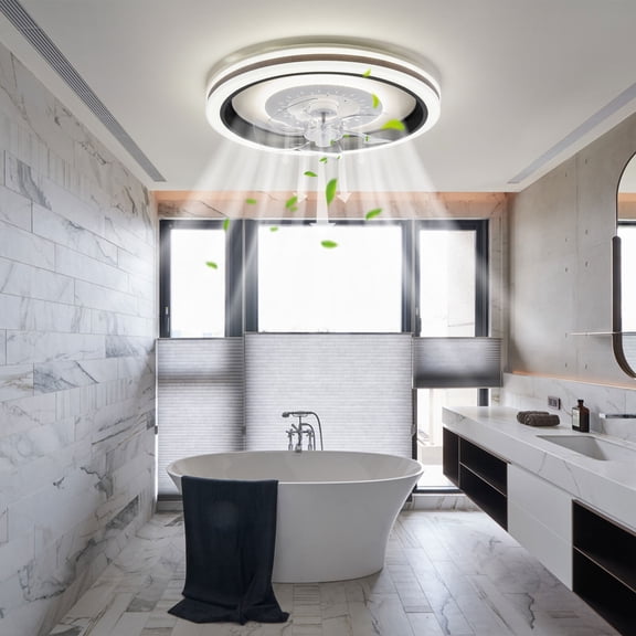 LED Ceiling Fan with Light Round Flush Mount Dimmable Chandelier Fan with Remote