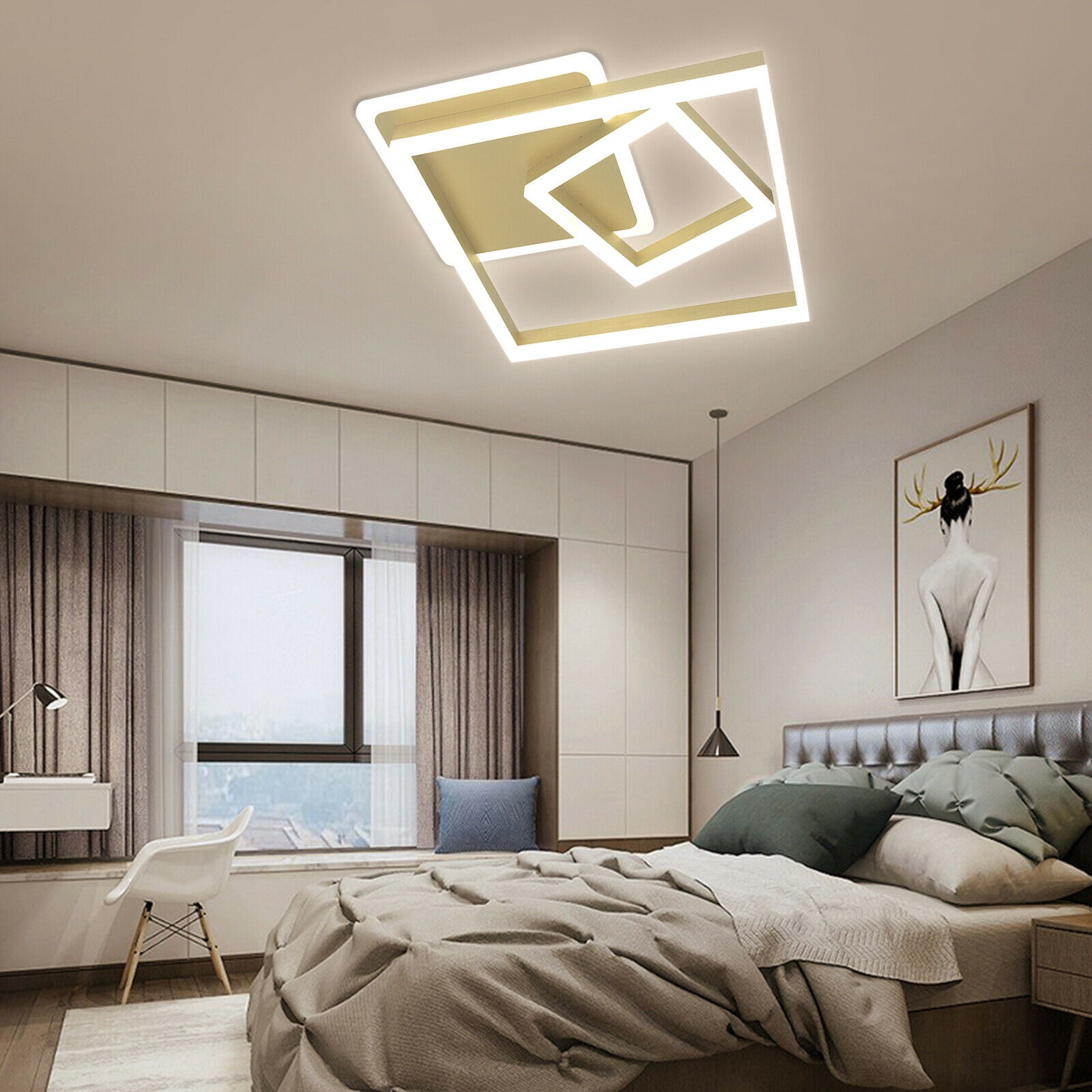 LED Ceiling Light 3-Light Flush Mount Ceiling Lamp Gold Ceiling Light Dimmable W/o Bulb for Living Rooms
