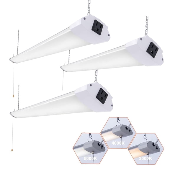 LED Ceiling Light, 4FT 48W, 3 Pack, Linkable, 3 CCT Selectable, for Workshop Garage