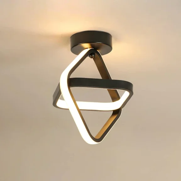 LED Ceiling Light - Black Modern Chandelier 26W Square Hallway Lamp for Hallway Balcony - Warm White Light / Diameter 22CM