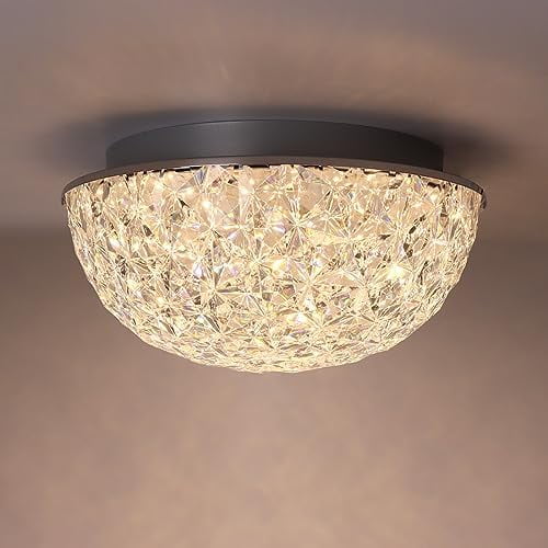 LED Ceiling Light Fixture Flush Mount, Crystal Chandelier Modern Ceiling Light for Kitchen, Hallway, Living Room, Foyer, Closet, 12In 15W 1640LM, 3/4/5000K CCT Selectable, Dimmable