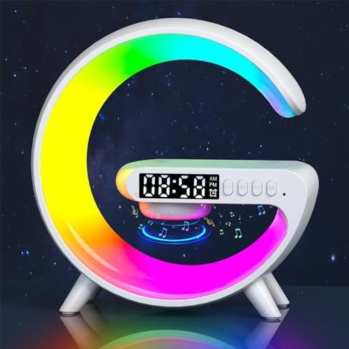 LED Charger Atmosphere Lamp with BT Speaker, Light Up Speaker Intelligent LED Table Lamp, Color Changing Timer Alarm Clock Charger Stand Bedside Table Light$$Tools & Hardware Other
