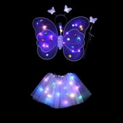 LC-dolida Purple Light Gauze Wire & Nylon LED Butterfly Costume Fairy Princess Wings Set, with Wand Headband and Tutu Skirt, for Kids